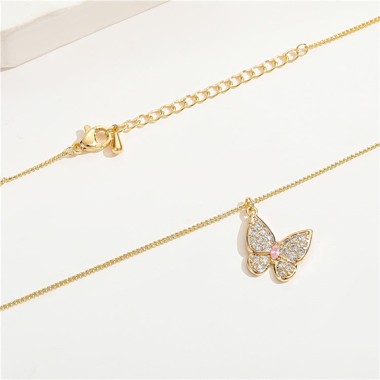 Wholesale Micropaved Zirconia Butterfly Necklace Collarbone Chain